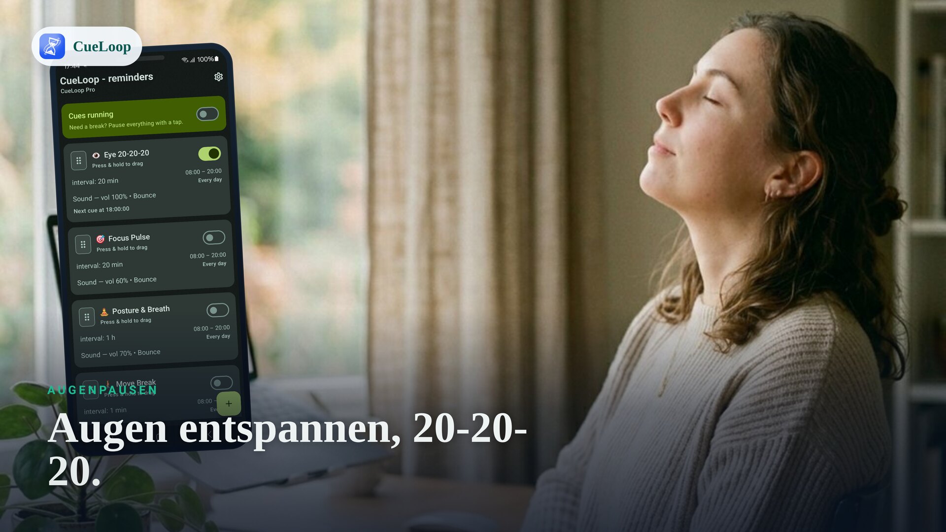 Für eine 20-20-20 Augenpause vom Bildschirm wegschauen