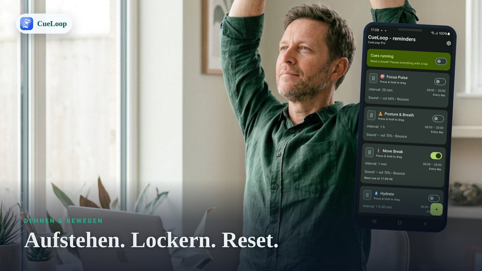 Für eine kurze Dehnpause aufstehen