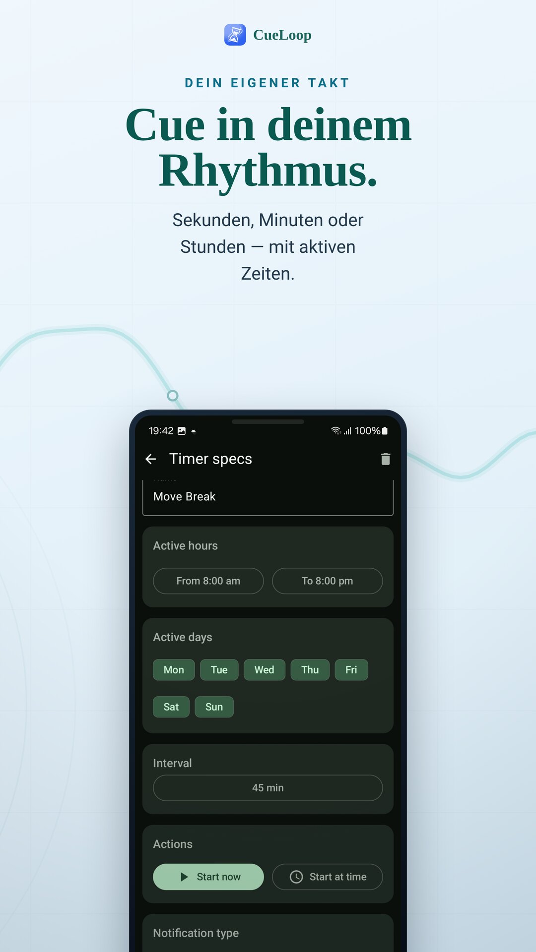 Rhythmus und aktive Zeiten für einen Cue auswählen