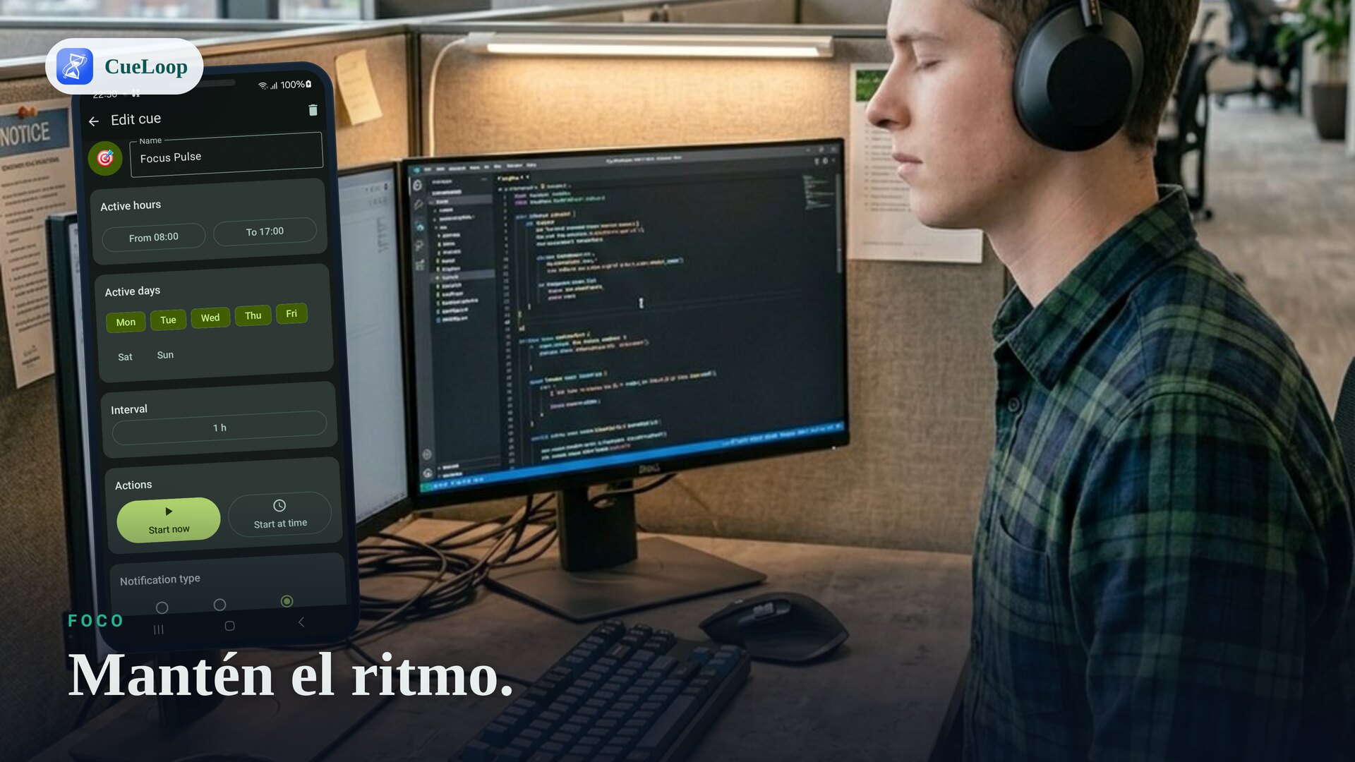 Un aviso de bloque de foco mantiene el ritmo de trabajo