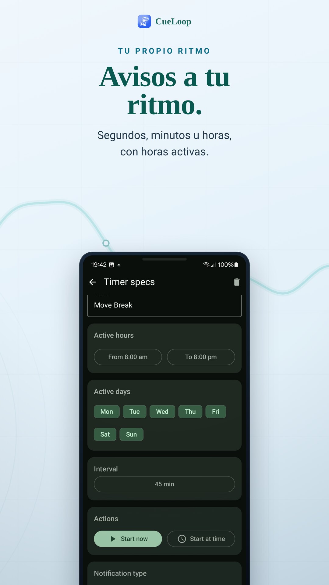 Elegir la cadencia y las horas activas de un aviso