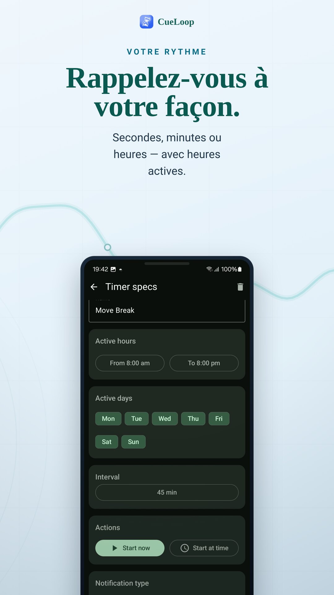Choix de la cadence et des heures actives d’un rappel