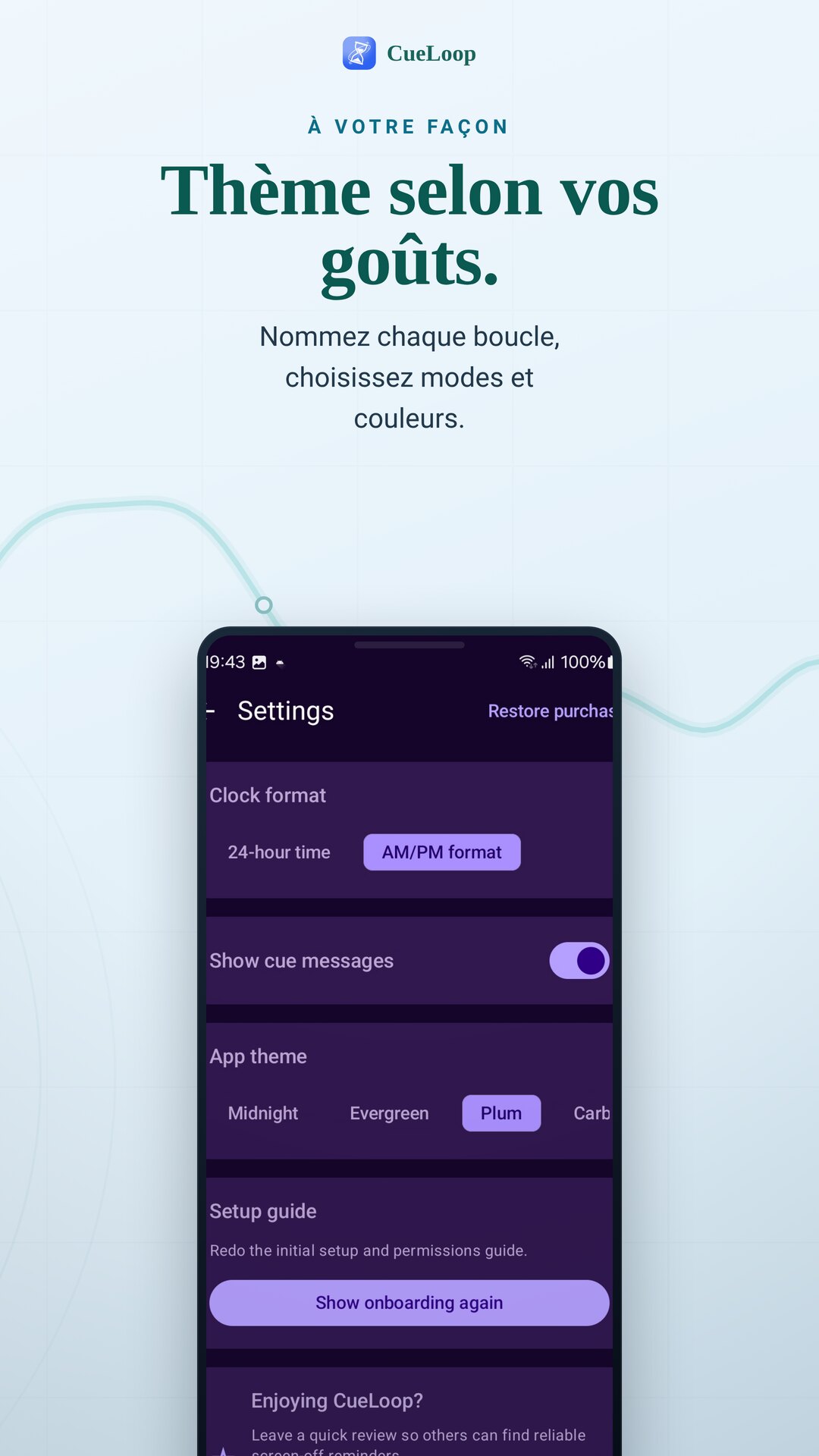 Options de thème et de personnalisation de l’app