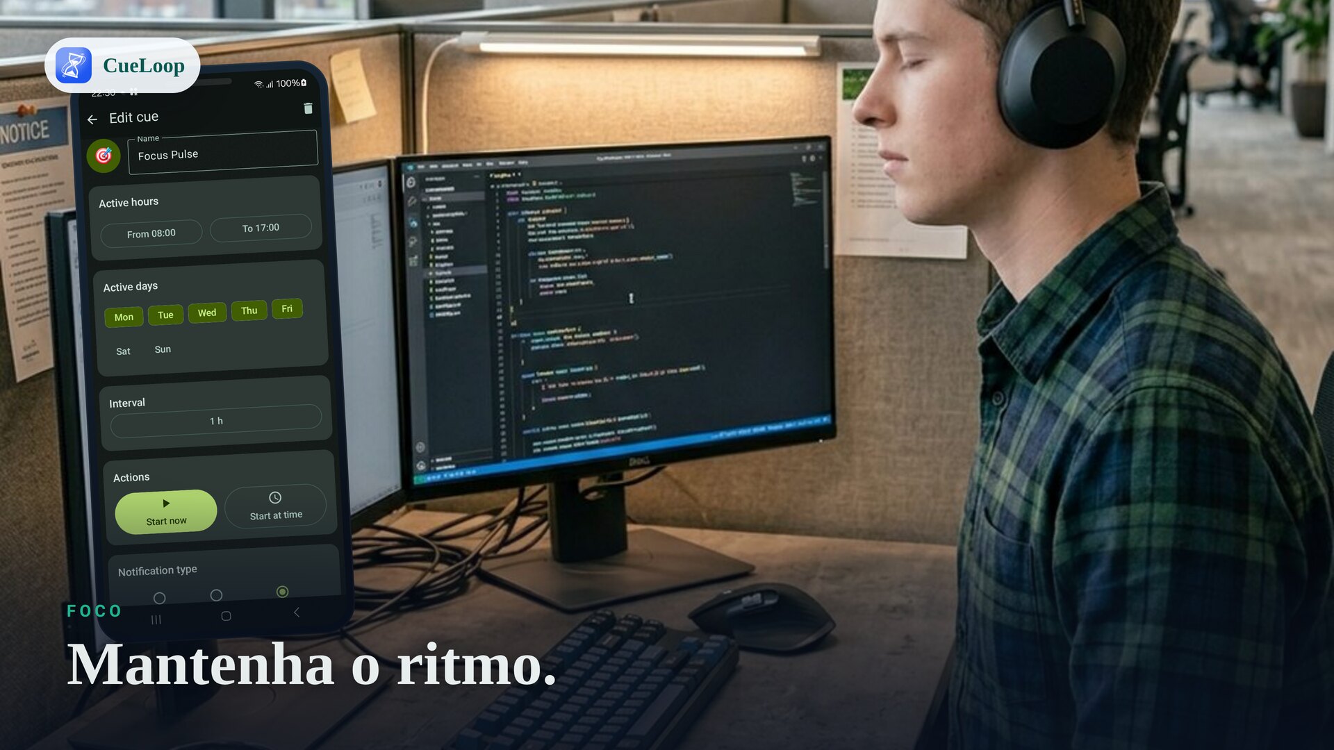 Um lembrete de bloco de foco mantém o ritmo do trabalho