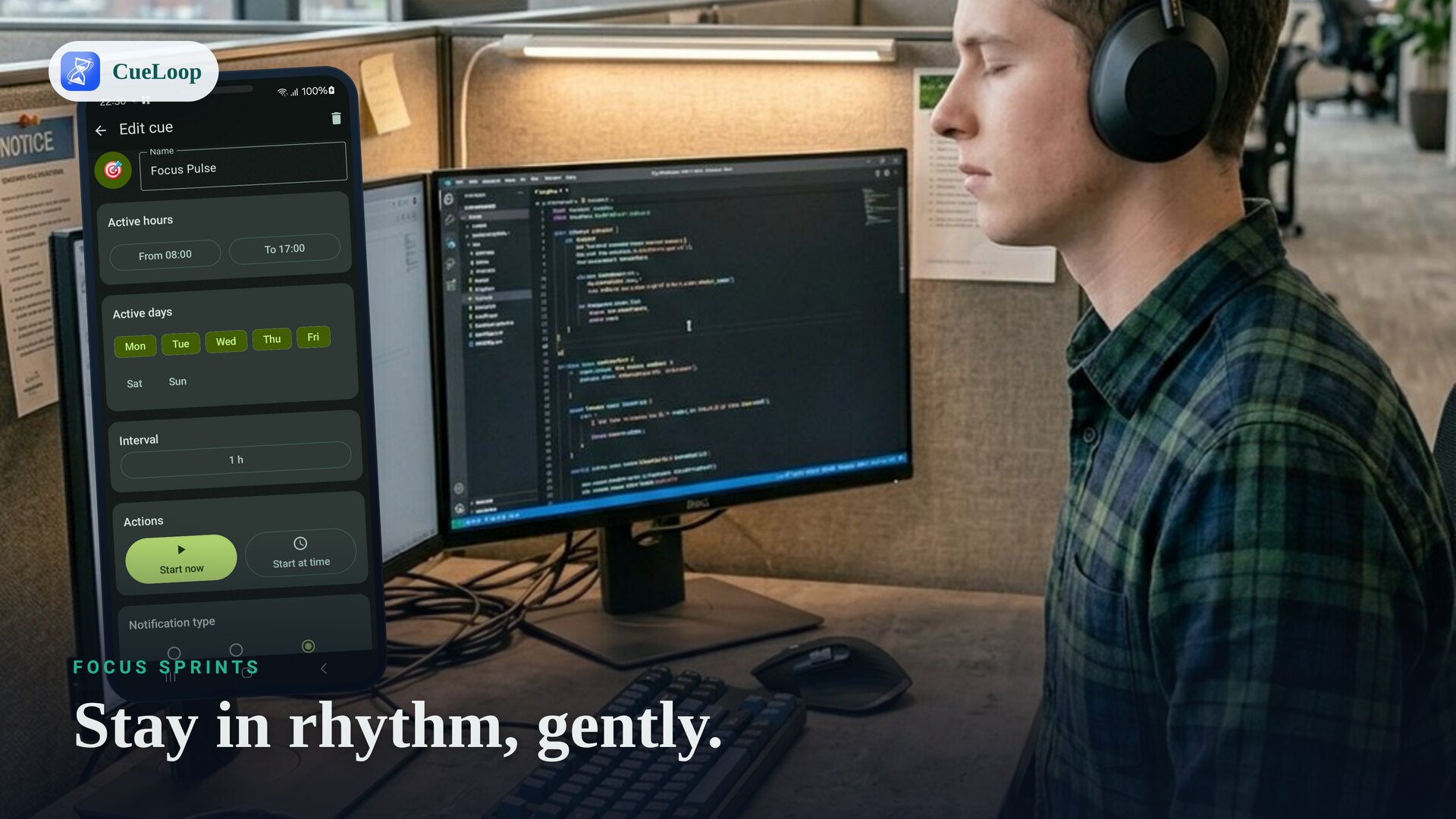 A focus sprint cue keeping work in rhythm
