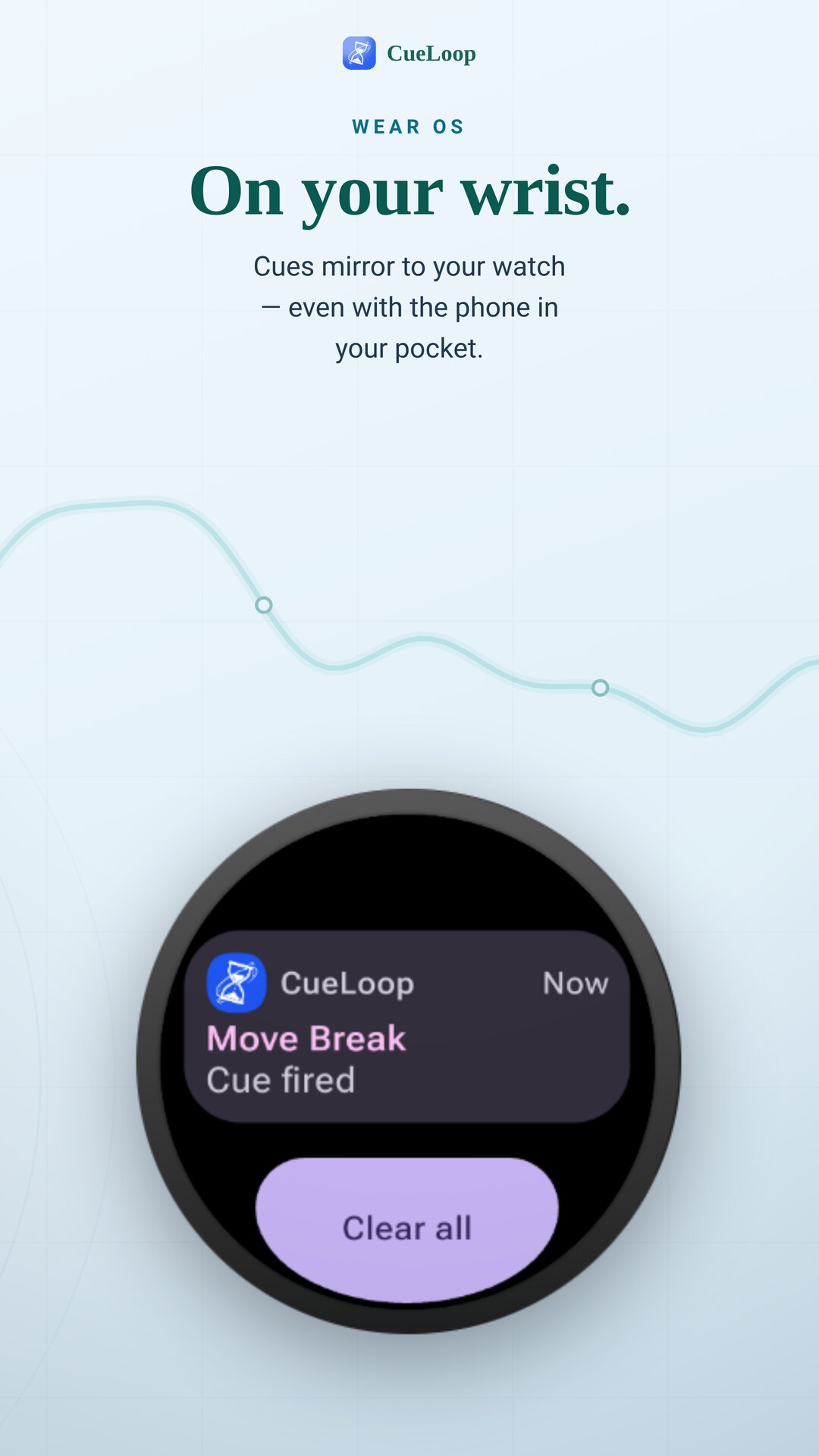 A cue mirrored to a Wear OS watch