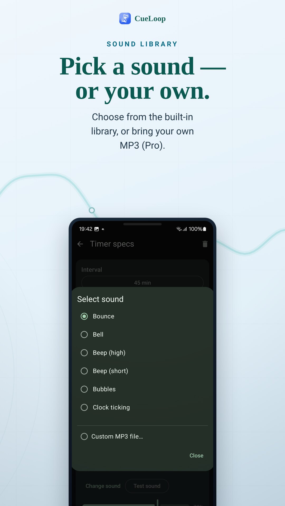 Choosing a cue sound from the built-in library