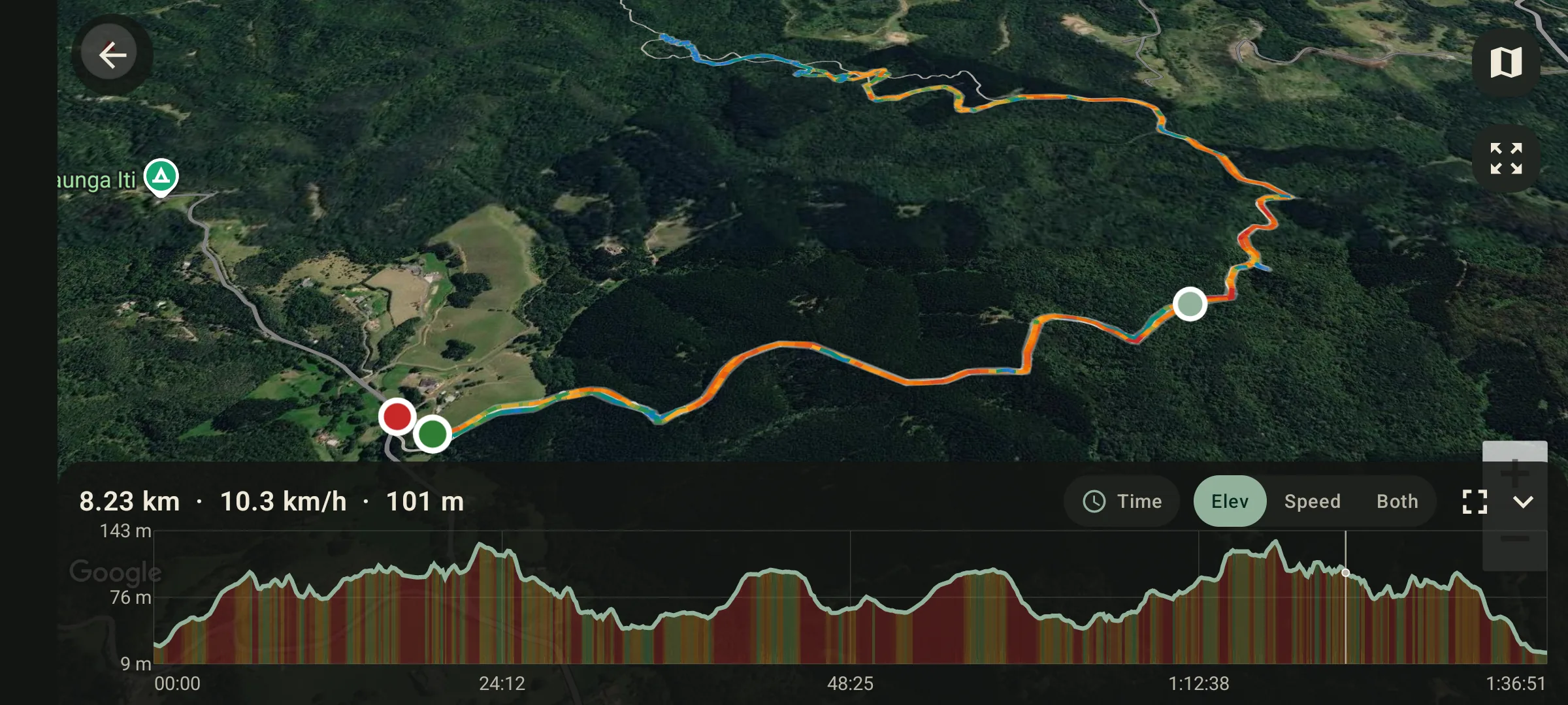 GPS Logger 3D satellite route after terrain elevation correction with corrected elevation gain