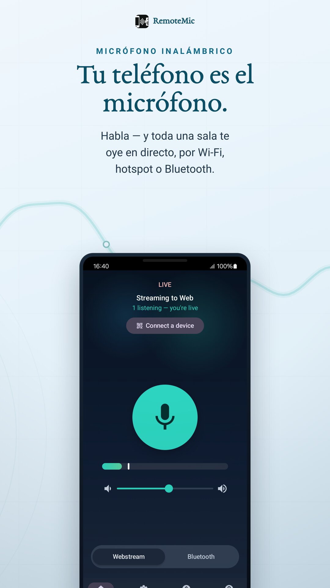 RemoteMic transmitiendo en directo con un oyente conectado
