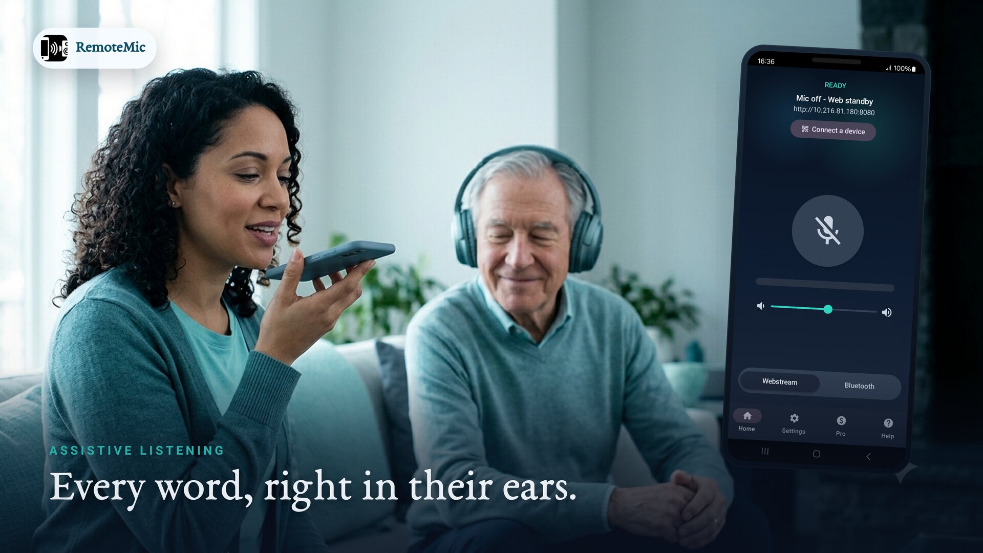 A guest hears every word clearly through their own headphones