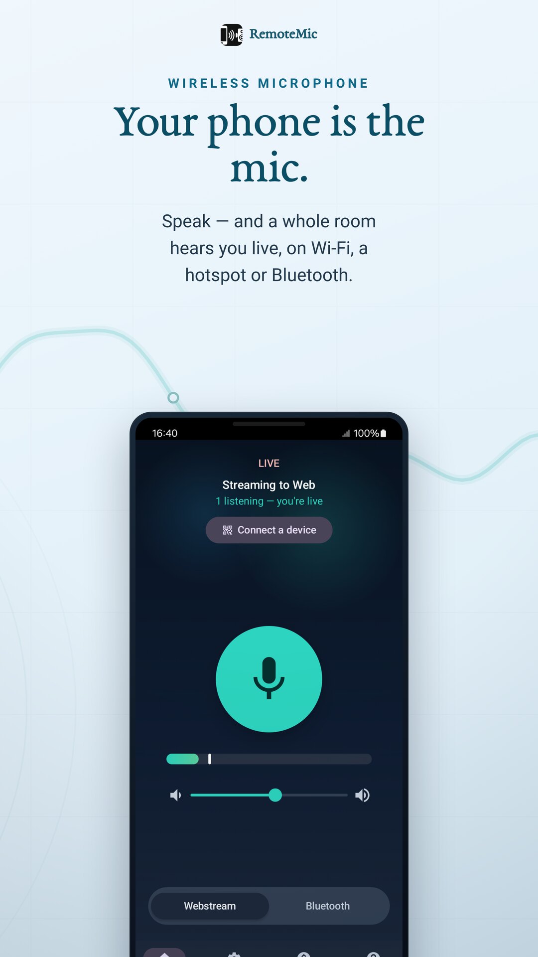 RemoteMic streaming live with a listener connected