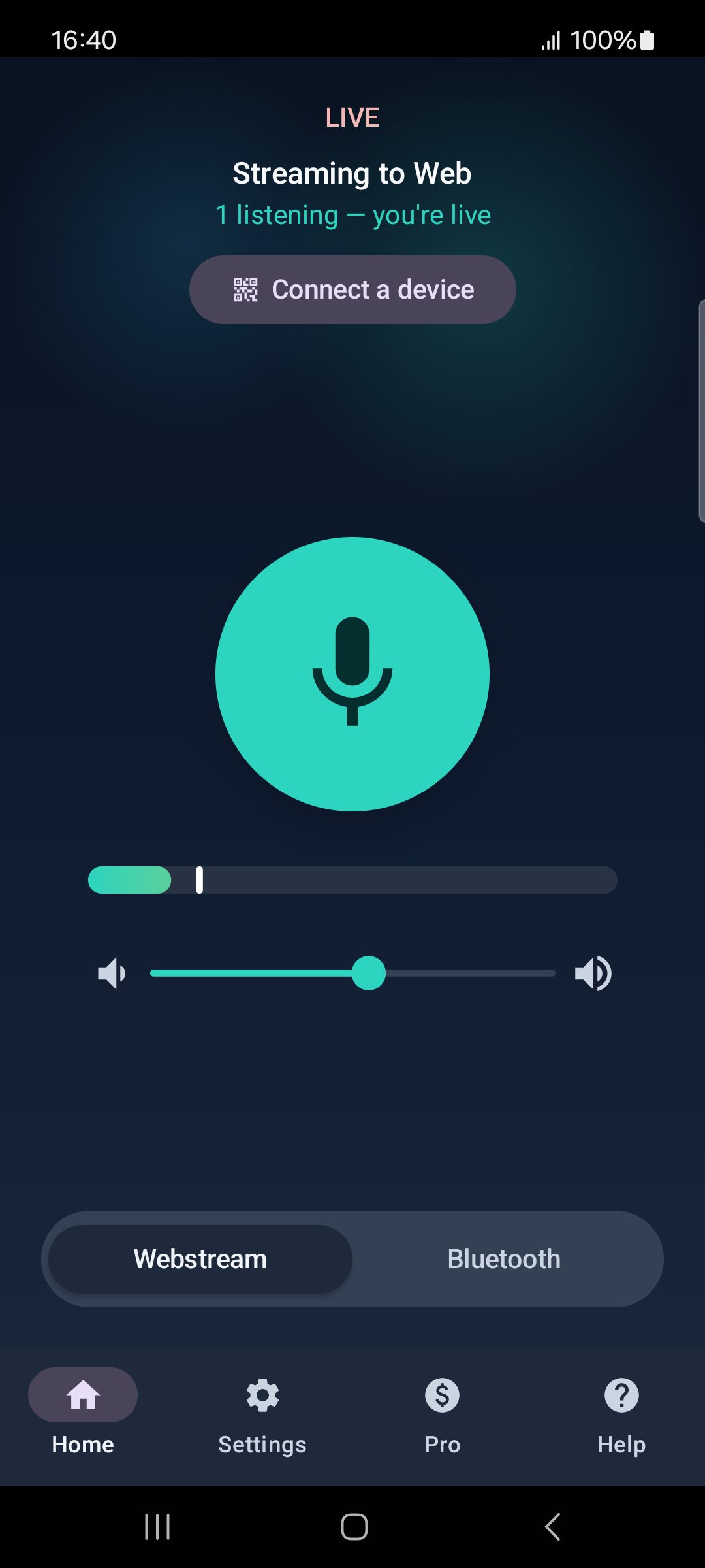 RemoteMic streaming live to the web from an Android phone