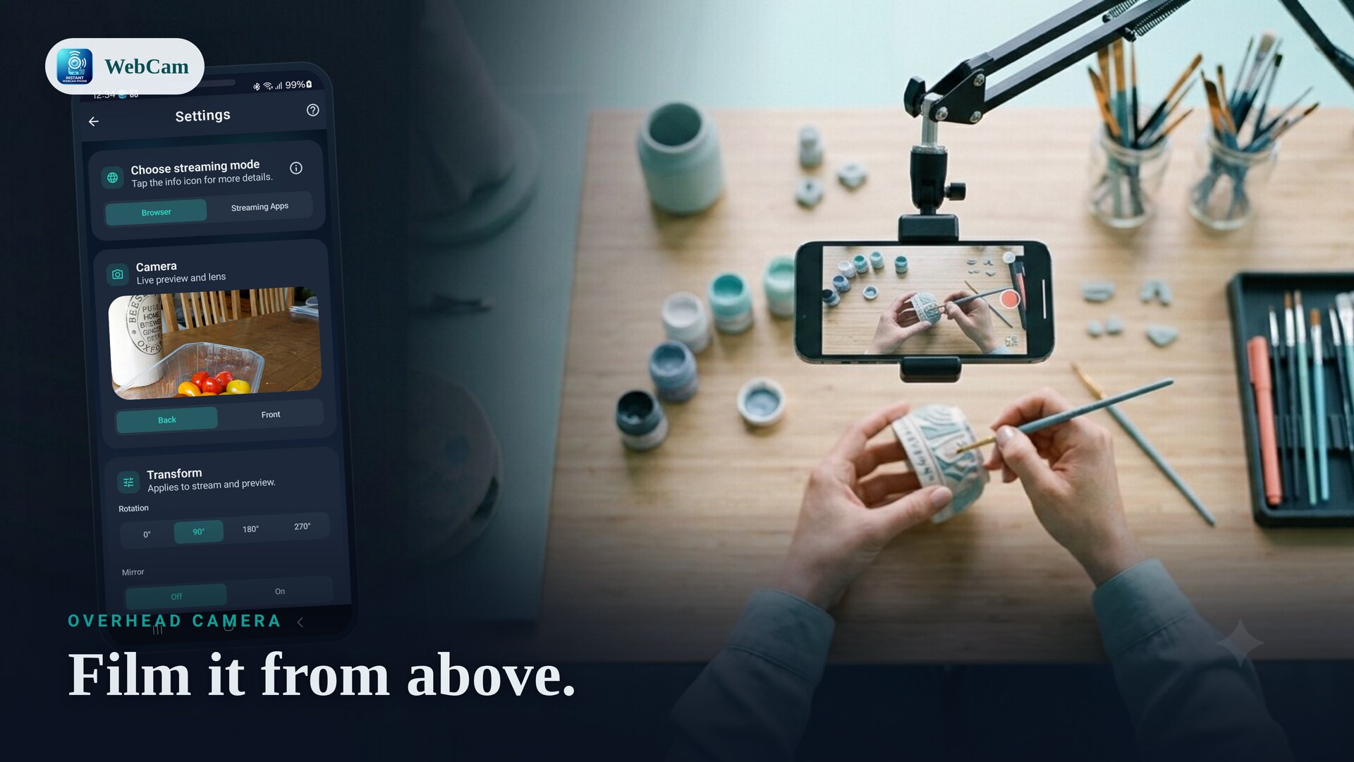 An overhead phone camera filming a craft project