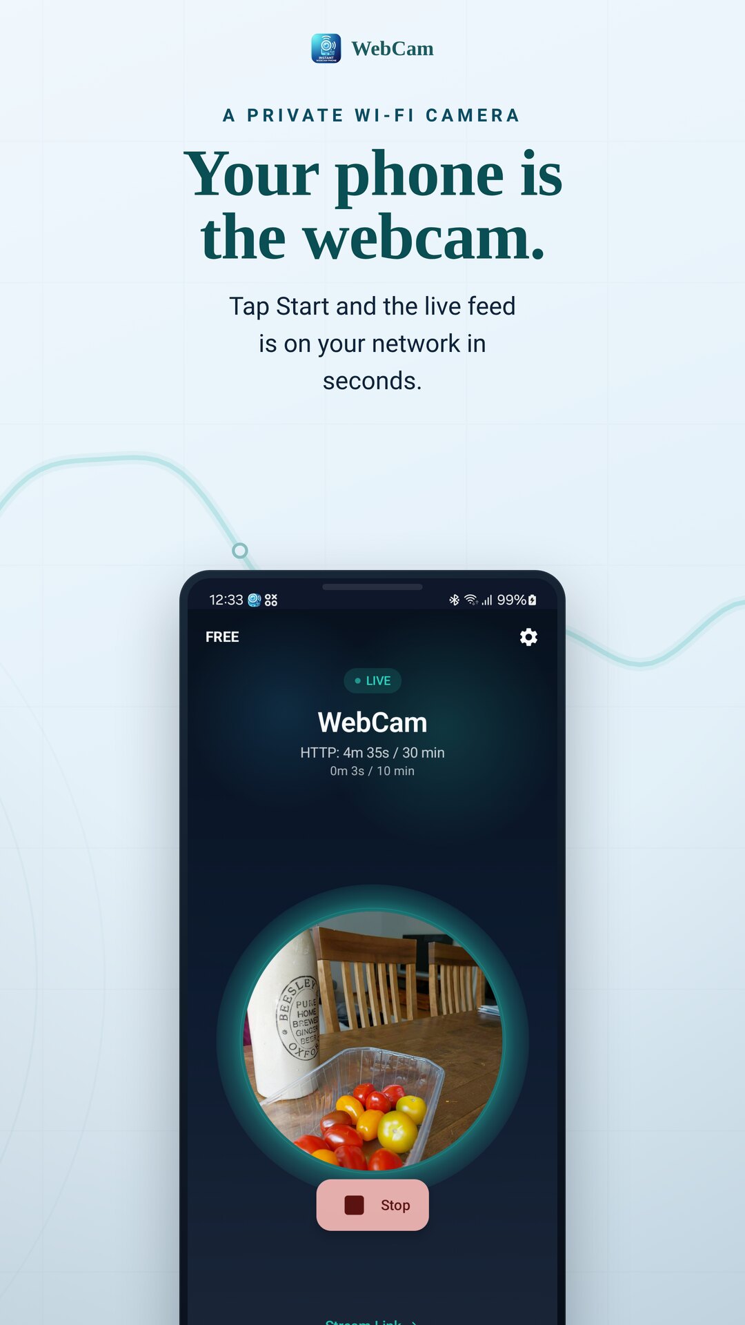 WebCam home screen streaming live